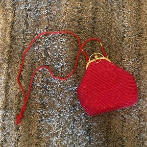 Vintage  50s Handbag, Woven Shoulder Bag with Gold Trim